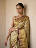 Golden Pure Kanjivaram Tissue Silk Saree - close-up