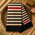 Multicolor Striped Pure Ikat Silk Saree with Black Border & Blouse