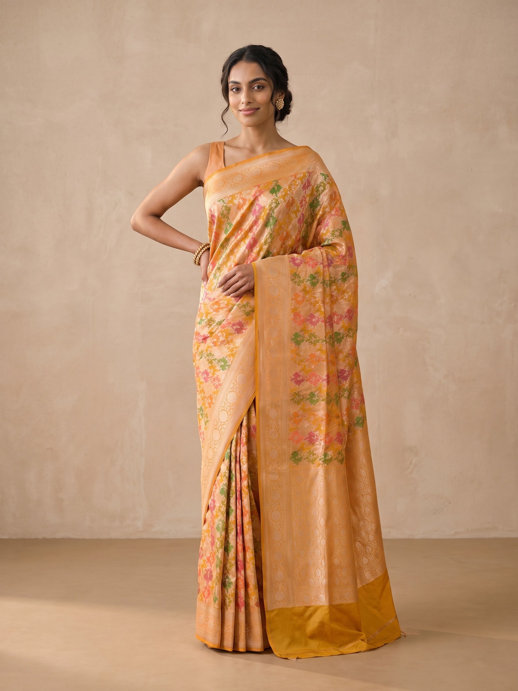 Peach Banaras Georgette Saree - front pose