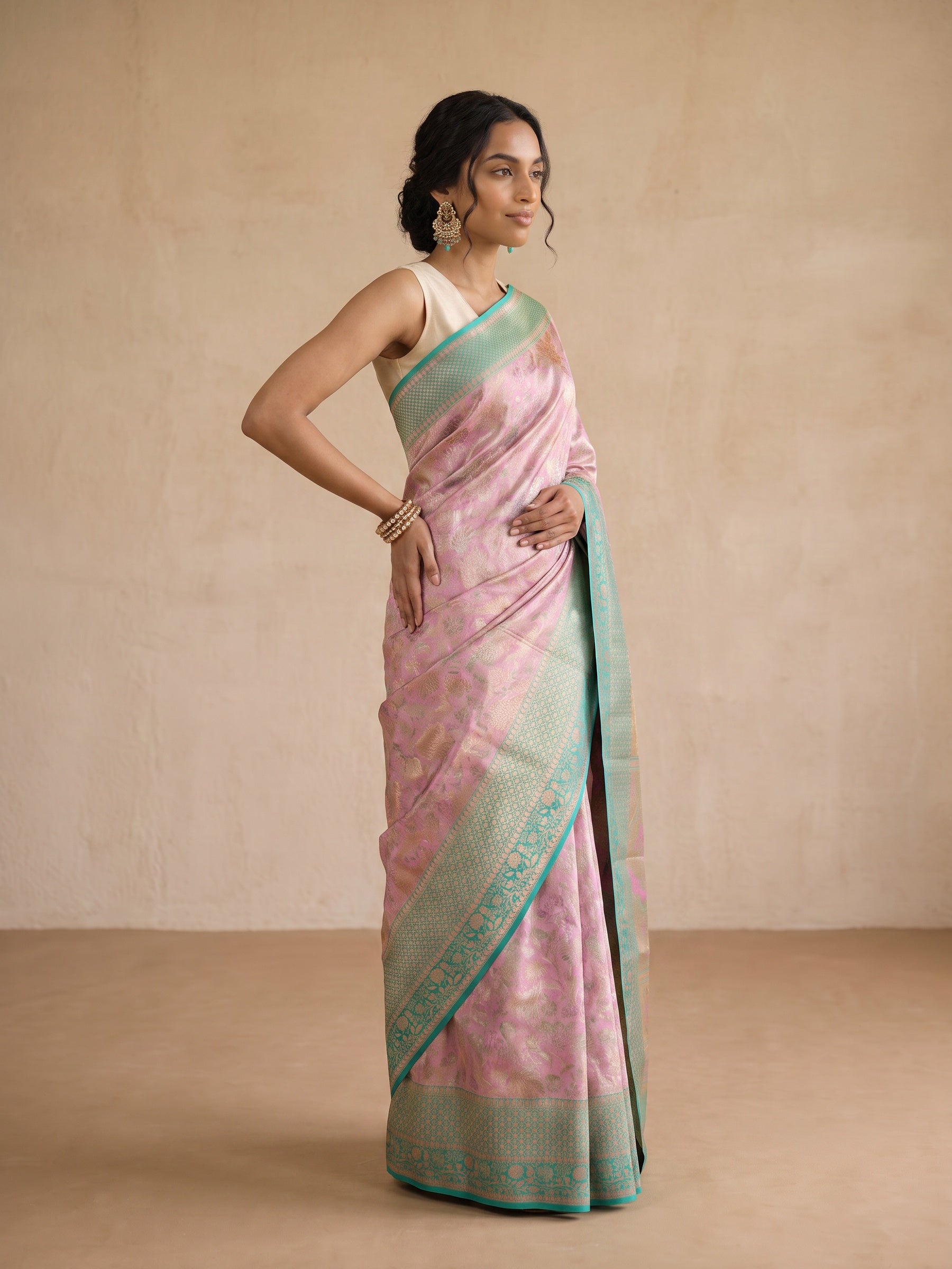 Pink Pure Kanjivaram Silk Saree - front pose