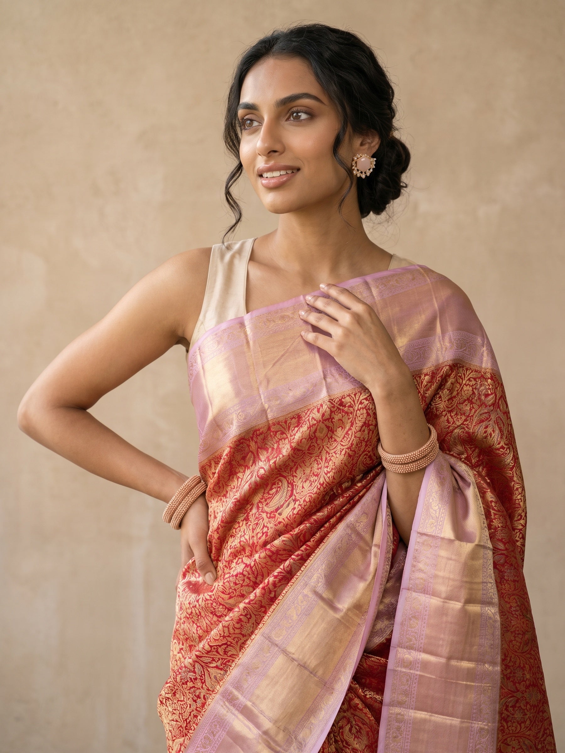 Red Pure Kanjivaram Silk Saree - portrait