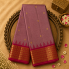 Onion Pink Kanjeevaram Silk Saree with Gold Zari Buttas & Red Blouse