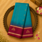 Blue Silk Saree with Gold Motifs & Red Border