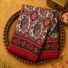 White Pure Ikat Saree with Peacock Weave & Red Ikat Border