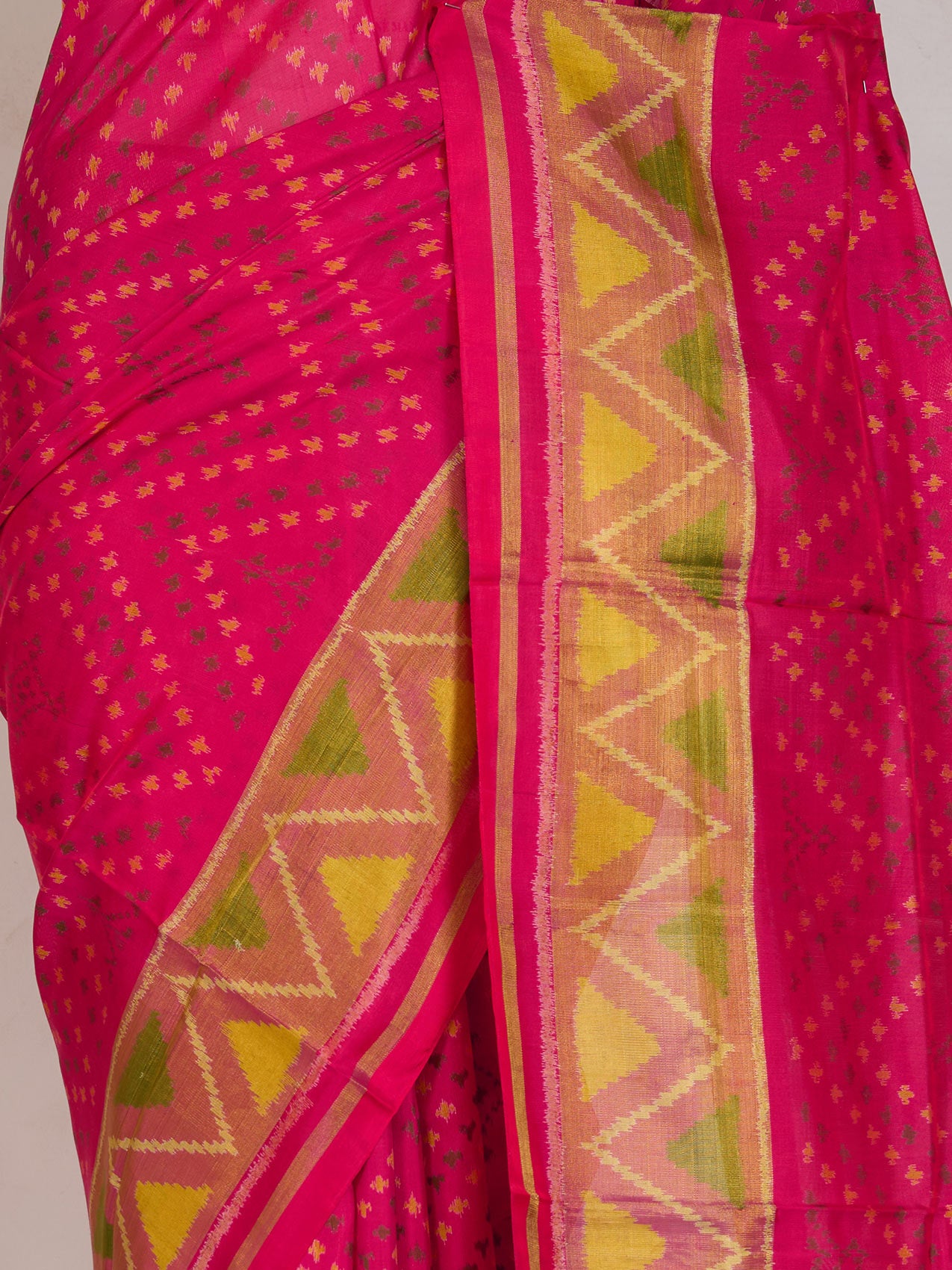 Neon Pink Ikat Silk Saree - fabric detail
