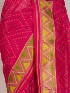 Neon Pink Ikat Silk Saree - fabric detail
