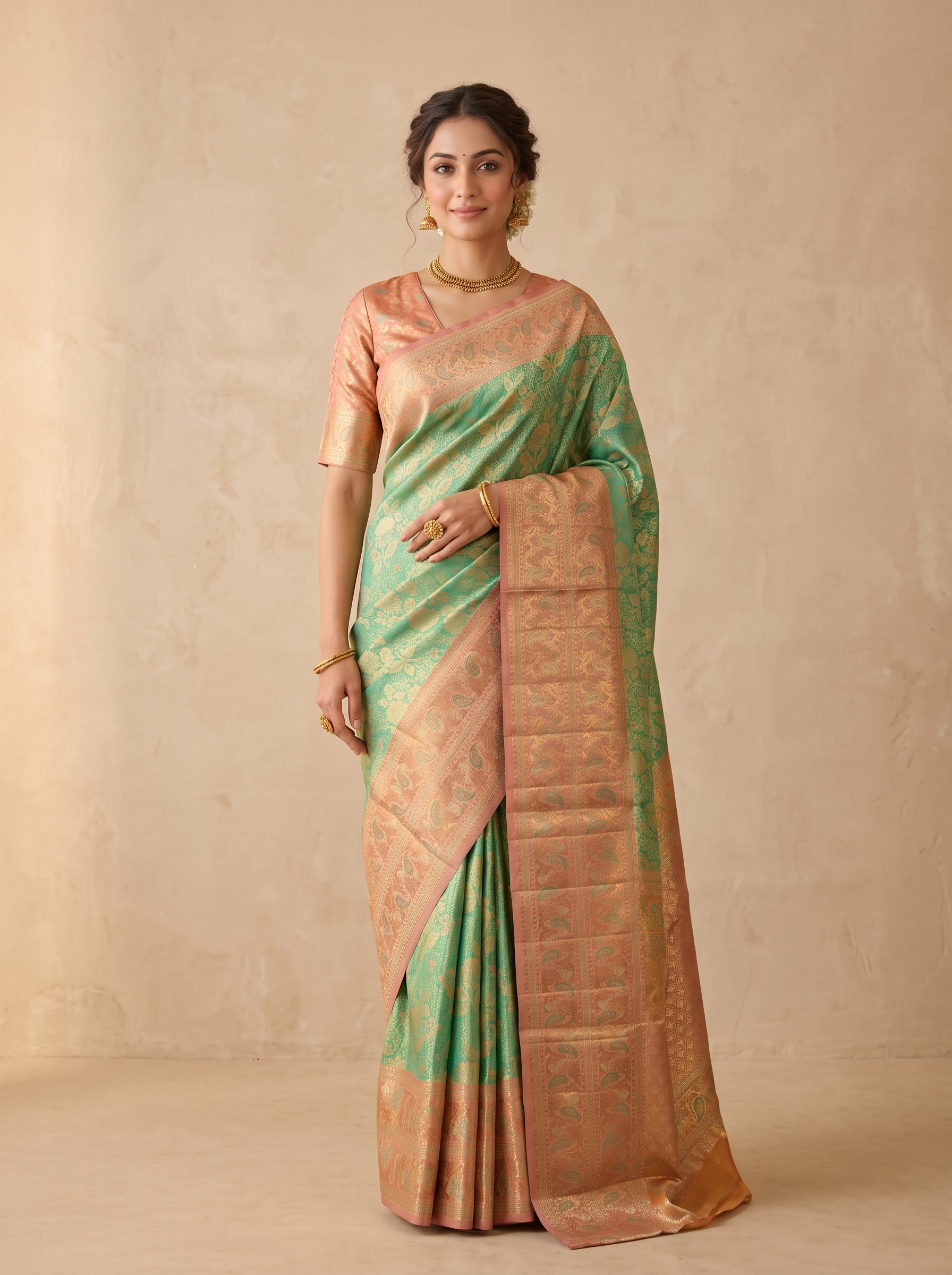 Sea Green Pure Kanjivaram Tissue Silk Saree