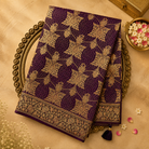 Red-Dark Purple Semi Georgette Saree with Gold Zari Motifs & Floral Zari Border