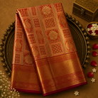 Orange Kanjeevaram Tissue Silk Saree with Gold Zari Weave, Red-Gold Border & Red Blouse