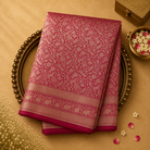 Dark Pink Banarasi Silk Saree with Gold Brocade & Elephant Border