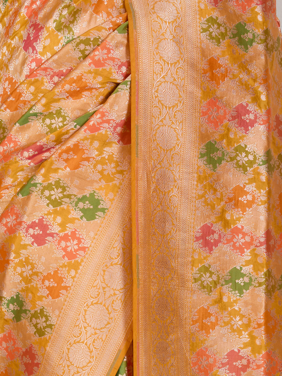 Peach Banaras Georgette Saree - fabric detail