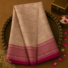 Half White Banarasi Georgette Saree with Gold Zari, Pink-Gold Border & Pink Blouse