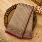 Gold Semi Kotta Silk Saree with Floral Work & Gold Zari Border