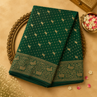 Dark Green Pure Banarasi Crepe Saree with Gold Zari Buttas & Broad Zari Border