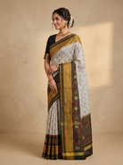 White Ikat Silk Saree - side standing