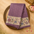 Dark Lavender Semi Silk Saree with White Dots & Floral Border