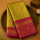 Gold-Mehendi Dual Tone Kanjeevaram Tissue Silk Saree with Pink-Gold Border & Pink Blouse