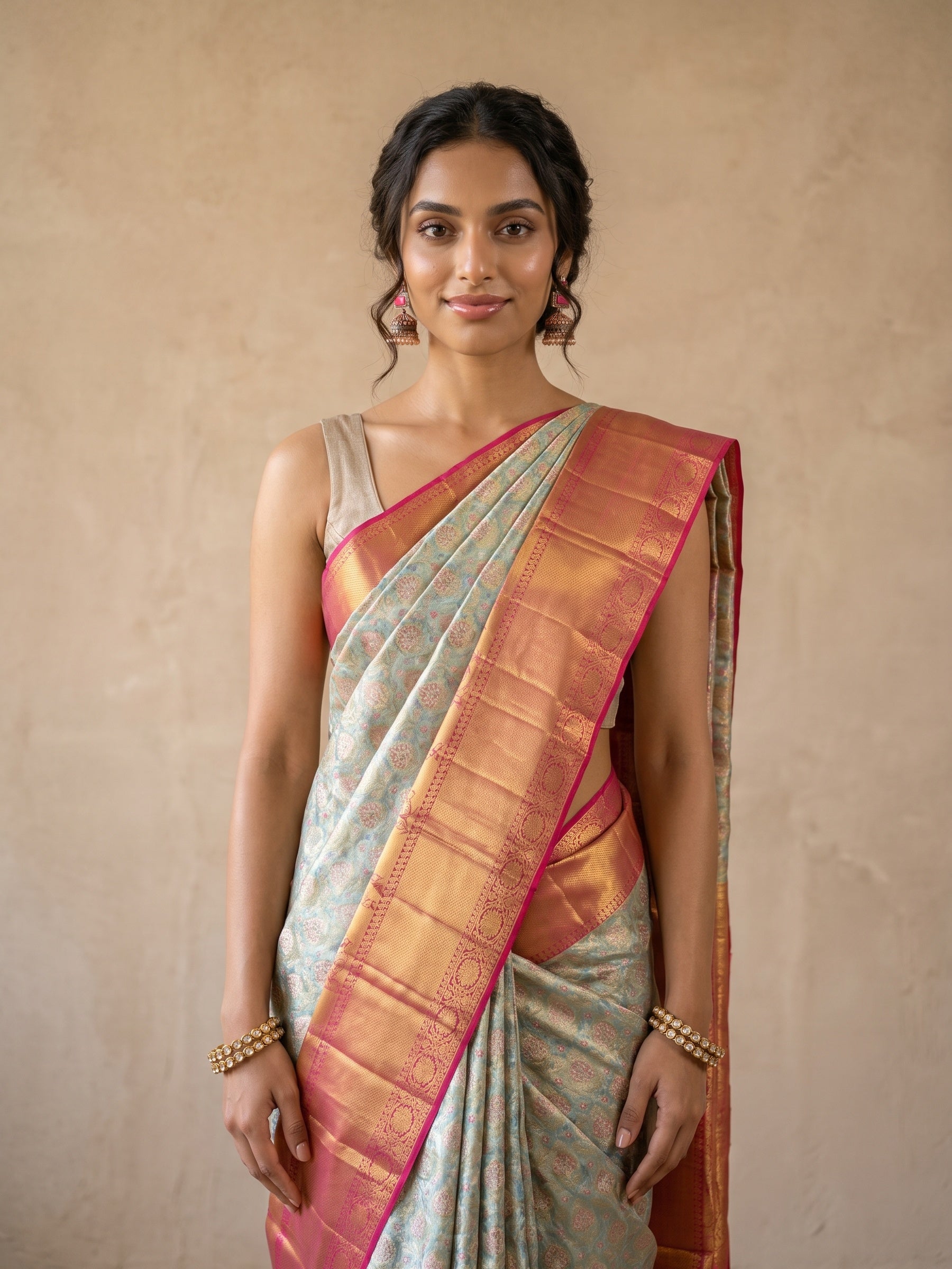 Ice Blue Pure Kanjivaram Silk Saree - portrait