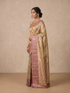 Golden Pure Kanjivaram Silk Saree - side standing