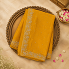 Bright Yellow Soft Organza Saree with Silver Stone Border