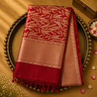 Bright Red Organza Saree with Gold Zari Weave & Red-Gold Border