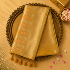 Light Yellow Banarasi Organza Kora Silk Saree with Floral Weave & Yellow Zari Blouse