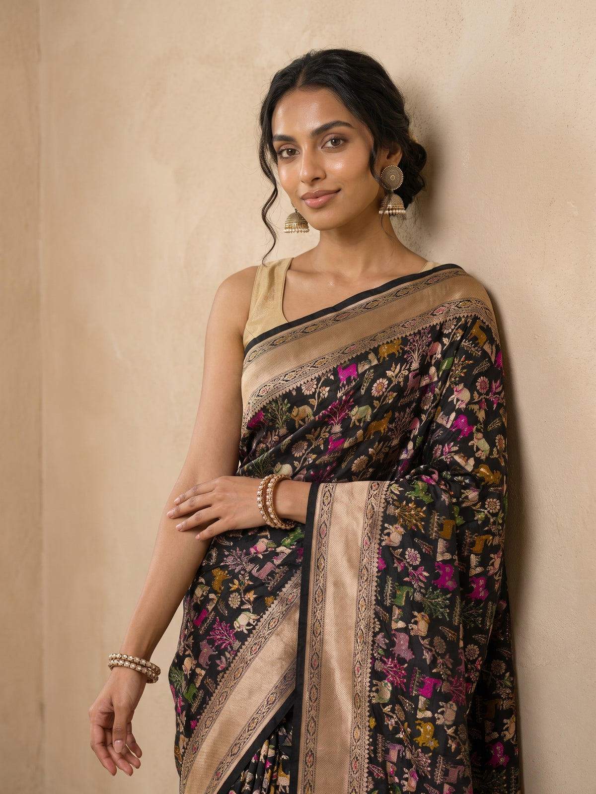 Black Banaras Georgette Saree - portrait