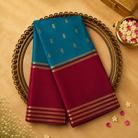 Teal Green-Pink Semi Crepe Silk Saree with Gold Zari Motifs, Zari Border & Pink Blouse