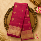 Raspberry Pink Silk Saree with Gold Zari Motifs & Red-Gold Border