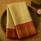Golden Kanjeevaram Tissue Silk Saree with Floral Zari & Red-Gold Border