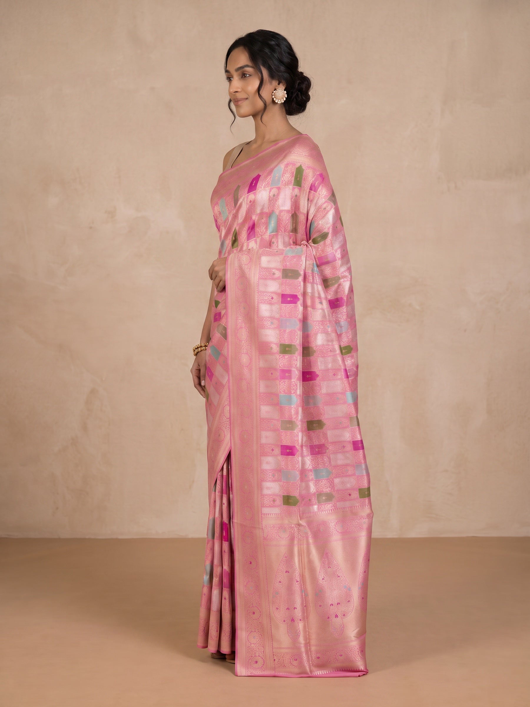 Baby Pink Patola Silk Saree - side standing