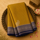 Yellow Pure Banarasi Georgette Silk Saree with Gold Zari Dots & Purple Blouse