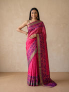 Pink & Purple Patola Silk Saree - full body