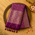Purple Pure Banarasi Organza Kora Saree with Designer Zari Weave and Zari Border