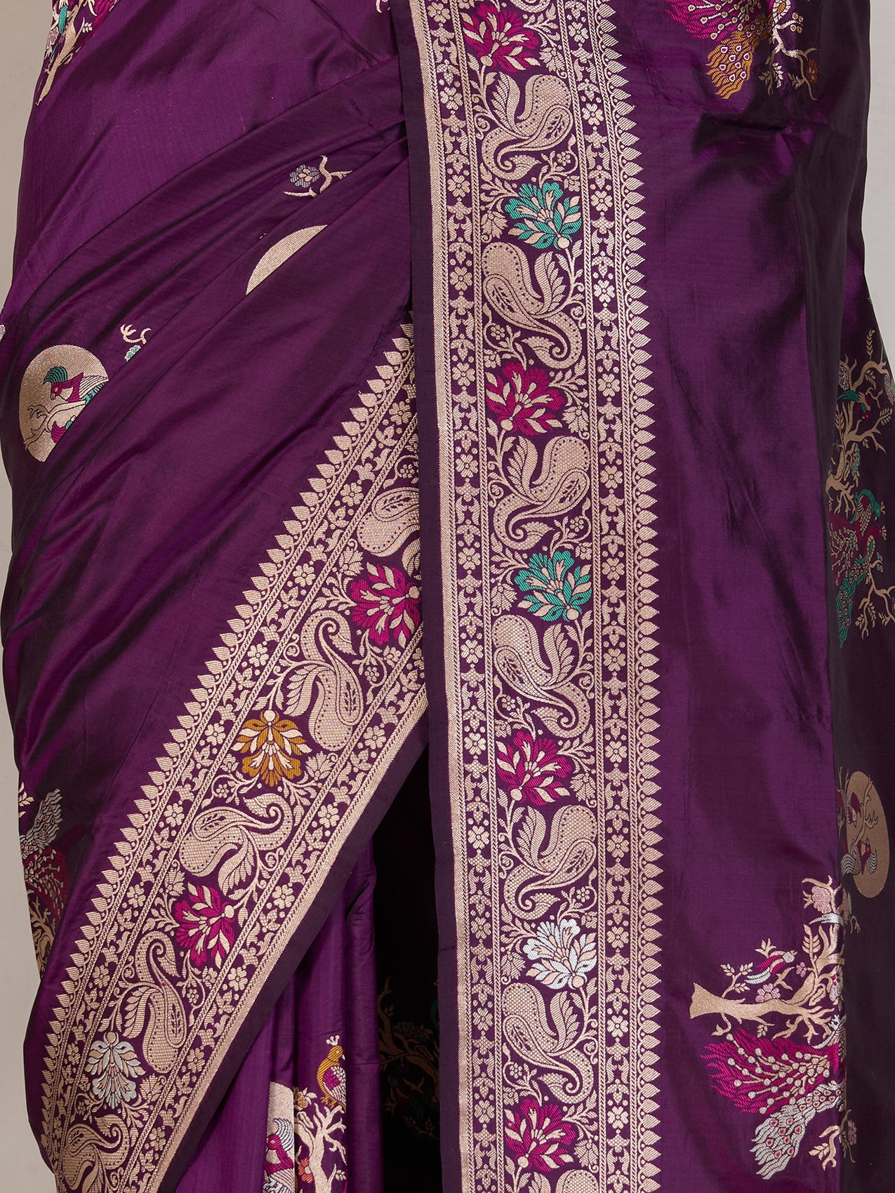 Purple Banaras Georgette Saree - fabric detail