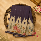 Dusky Purple Semi Tussar Silk Saree with White Floral Print Border
