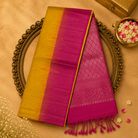 Bright Yellow Soft Silk Saree with Silver Zari, Pink Pallu & Blouse