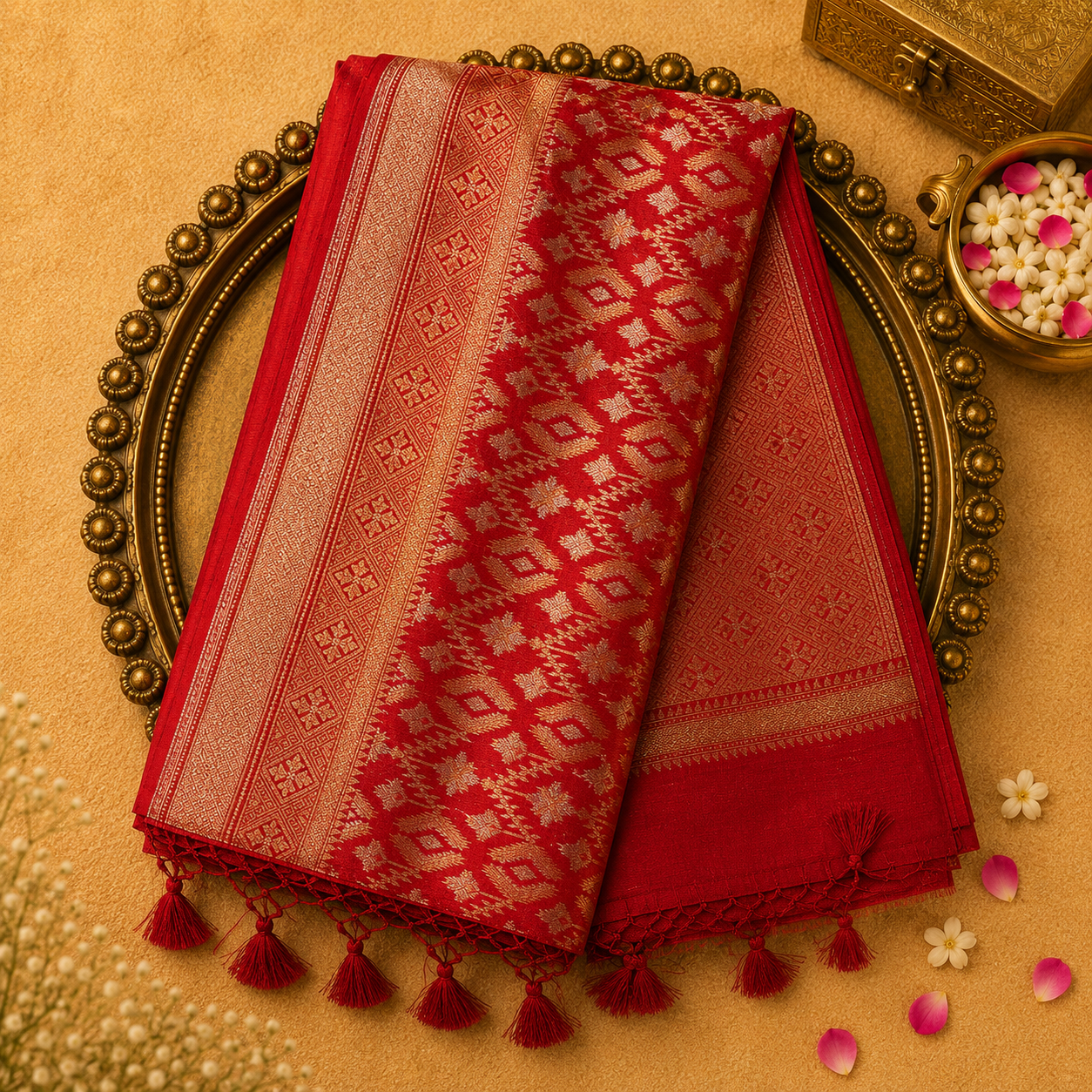 Bright Orange Pure Banarasi Organza Kora Silk Saree with Gold Zari Weave