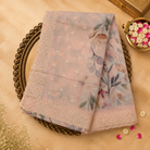Light Pink Semi Tussar Silk Saree with Floral Print & Dotted Embroidery Border