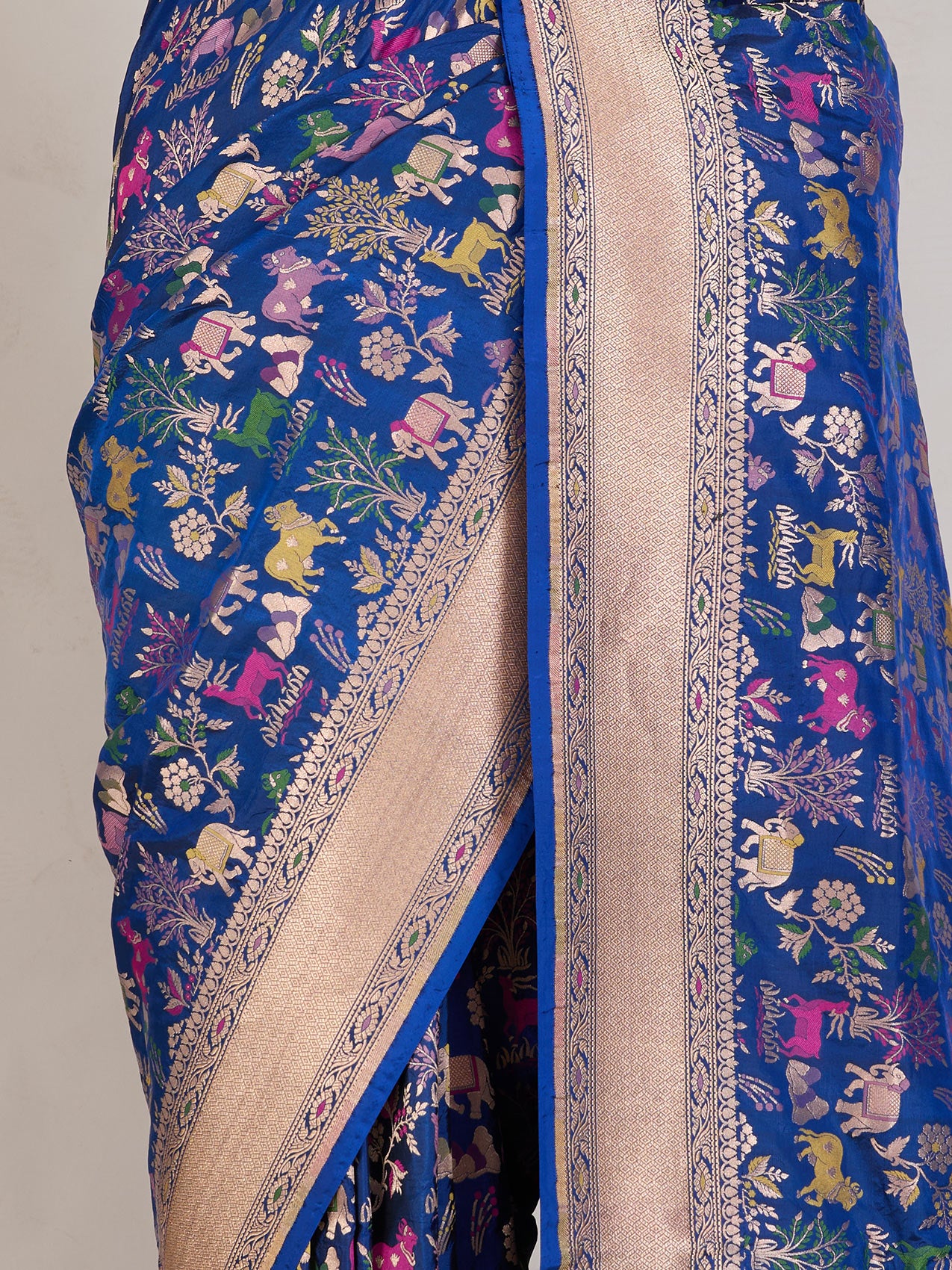 Royal Blue Patola Silk Saree - fabric detail