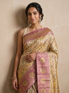 Golden Pure Kanjivaram Silk Saree - portrait