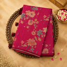 Bright Pink Semi Tussar Silk Saree with Floral Print