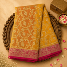 Bright Yellow Ure Banarasi Georgette Silk Saree with Gold Floral Zari & Floral Border