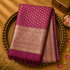 Magenta Pink Organza Saree with Gold Zari Dots & Broad Floral Border