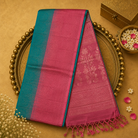 Teal Green Pure Soft Silk Saree with Zari Weave, Pink Pallu & Blouse
