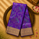 Royal Purple Silk Saree with Blue Bird Motifs & Gold Zari Border