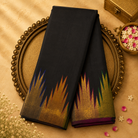 Black Pure Kanjeevaram Silk Saree with Plain Body & Multicolour Border