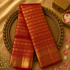 Bright Red Kanjeevaram Silk Saree with Gold Zari Weave & Zari Border