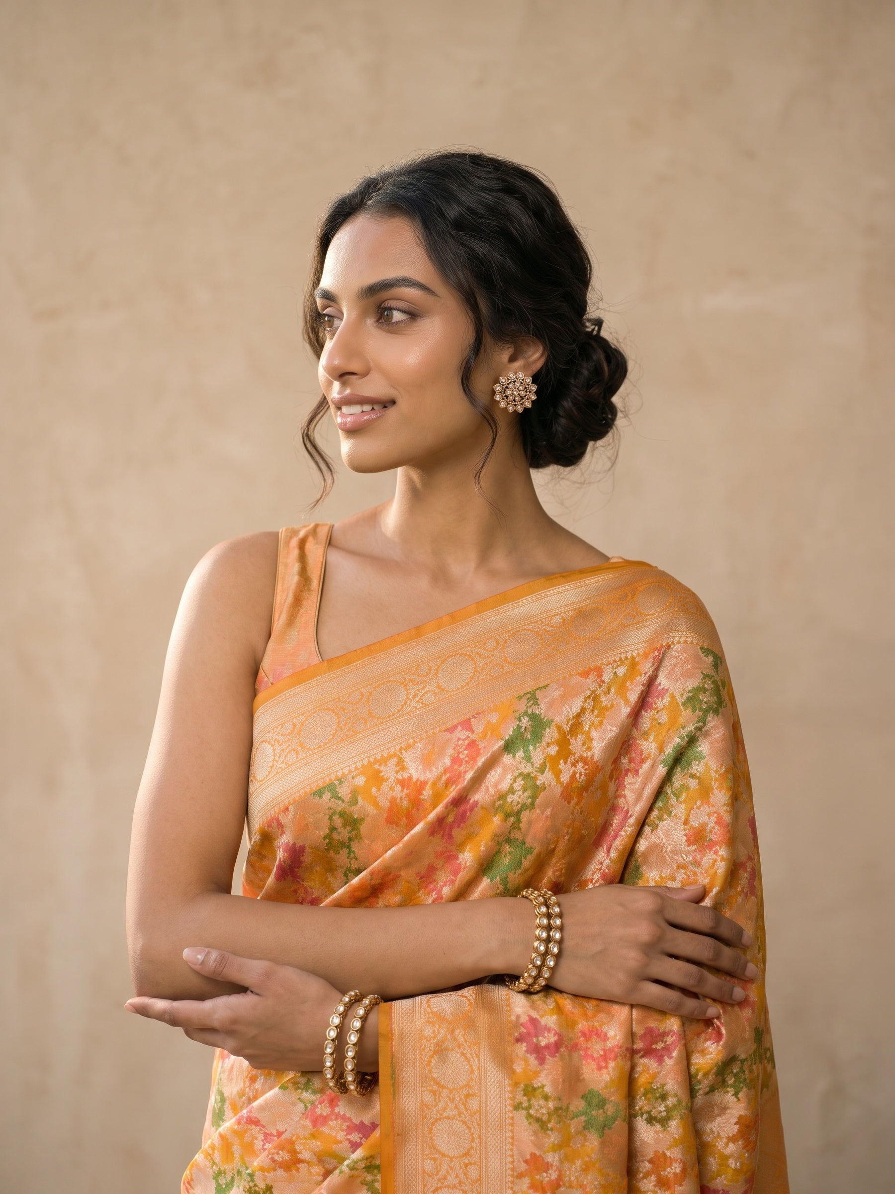 Peach Banaras Georgette Saree - portrait