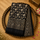 Black Kora Banarasi  Silk Saree with Gold Floral Brocade & Zari Border